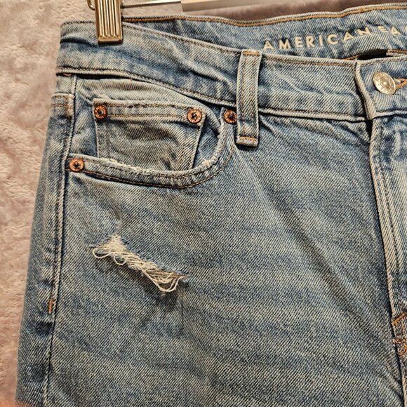 New American Eagle Jeans Womens 8 distressed Flare Leg 2 color hem Stretch Logo - Picture 4 of 16